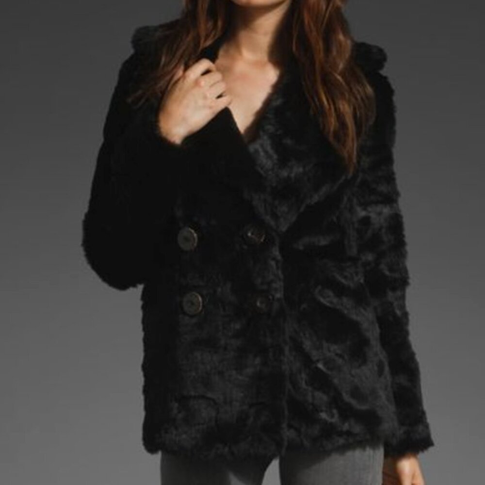 JUICY COUTURE BLACK FAUX FUR TEDDY COAT MEDIUM